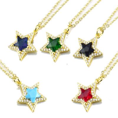 China TRENDY 18K Gold Plated Brass Star Charm Necklace CZ Pave Zircon Heart Gem Pendant Necklace Women for sale