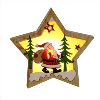 China Wooden Christmas Decorations Glow Wooden Hanging Christmas Tree Ornaments Small Wooden Hanging Christmas Gifts for sale