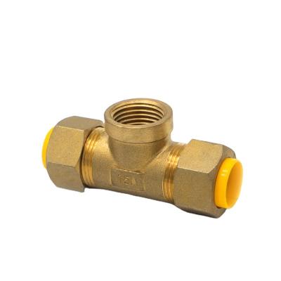 China Easy Installation Gas Fit Compression Ferrule Tube Fitting Gas Female Brass Tee Fitting Double Tee for sale