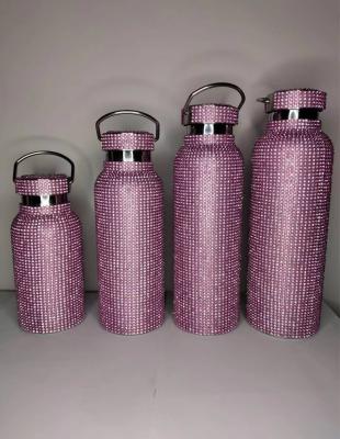 China 2021 PORTABLE New Hot Selling Fashion Crystal Gym Stainless Steel Water Bottle With LED Rhinestones Temperature Display Thermos Vacuum for sale