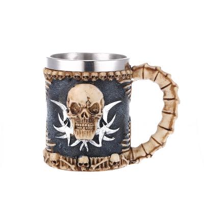 China 13 Ounce Gear Pipe Design Stoneware Beer Mug Mechanical Skull Beer Cup Viable Stainless Steel Mug for sale