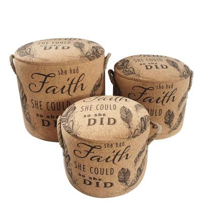 China The Cork+MDF Storage Round Storage Stool Set can be used for storing items or decorating the living room. There are 3 pieces in one set. for sale