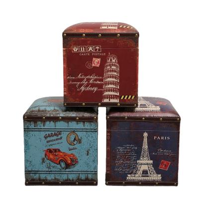 China Factory Direct Sales Retro Style Cube Convertible Stool With Storage Space For Bedroom Living Room for sale