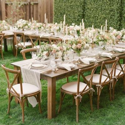 China Modern unique fashion stacking wooden soild event banquet wedding cross back chair for sale for sale