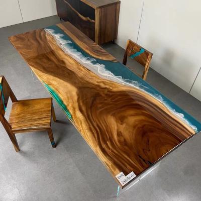 China South America Contemporary Wholesale Luxury Walnut Rustic Large Wooden Restaurant Dining River Resin Table for sale