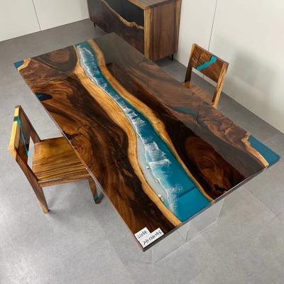 China South America Contemporary Wholesale Modern Walnut Large Rustic Wood Restaurant Dining River Resin Table for sale