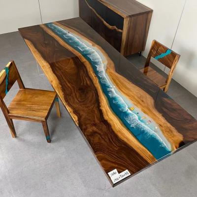 China South America Contemporary Wholesale Luxury Walnut Factory Large Rustic Wooden Restaurant Dining River Resin Table for sale