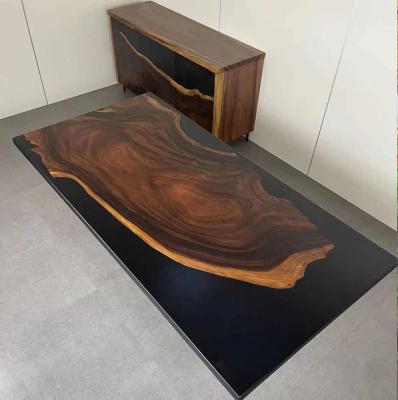 China River Adjustable Black Modern Luxury Wood Table Slab Matte Resin Epoxy Resin Table Top (Size) Solid Wood Dining Table for sale