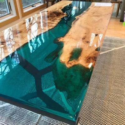 China River Extendable Wood Dining Table Top Slab Solid Wood Epoxy Resin Clear Table for sale