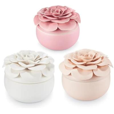 China Modern Nordic Style Gorgeous Massage Ceramic Candle Jar with 3D Flower Lid for sale