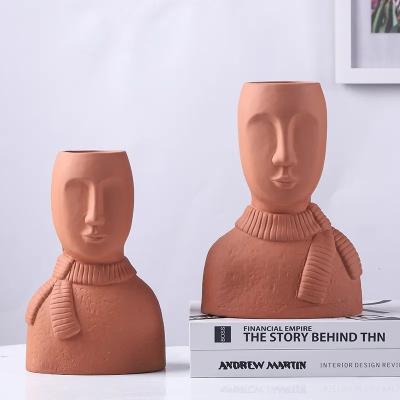 China Nordic Human Face Ceramic Vase Home Decor Ornament Accessories Office Dining Table Flower Container Terracotta Flower Va for sale