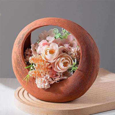 China European Red Clay Ceramic Vase Creative Hydroponic Dried Flower Basket Living Room Home Decoration Ornaments Crafts for sale