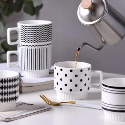 China Nordic Porcelain Polka Dot Geometric Mug Hepburn Style Black and White Printing Drinkware Gift Ceramic Stacking Coffee M for sale