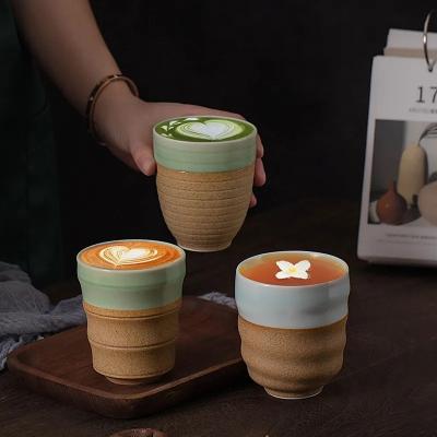 China Celadon ceramic cup Tea Cup Grain Milk mug Tumbler Drinkware Ceramic Espresso Coffee Cup for sale