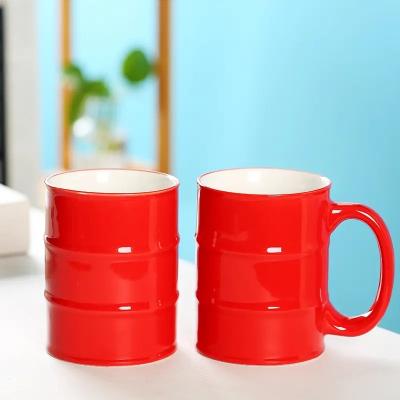 China Custom Logo Oil Gas Mugs Petroleum Petrol 55 Gallon Oil Drum Cup oiL Barrel Shaped Ceramic Coffee Mugs 16oz for sale