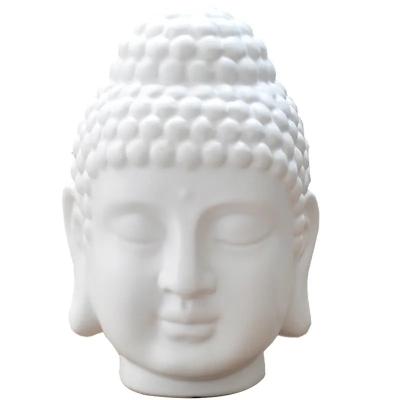 China White Ceramic Buddha Head Statues Sculpture Handmade Pottery Figurine For Home Hotel Decor Buddha Altar Meditation Zen G for sale