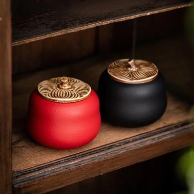 China Persimmon Shape Portable Candy Tank Sealed Sugar Jar Household Mini Tin Moisture Proof Pot Can Ceramic Storage Tea Canis for sale