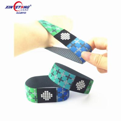 China Customized Full Color Stretch Woven Ultralight NFC Wristband Waterproof/Waterproof NFC Wristband EV1 Fabric Wristbands for sale