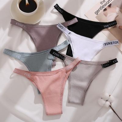 China Antibacterial Women's High Waist Cotton Thong High Split Panties Threaded Cotton Letter Waistband Briefs for sale