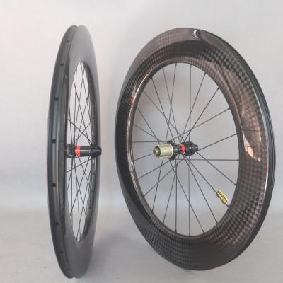 China Glossy Road Bicycles Disc Wheelset Width 25mm Depth 88mm 12K Anvil Weave With D411/D412 Hub Center Lock for sale