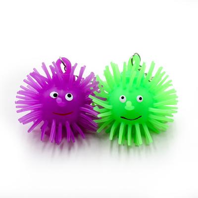 China Eco-Friendly Soft Cute Furry Cute Funny Face Mini Ball TPR Puffer Ball Flashing Spike Toy For Kids for sale