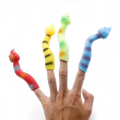 China Huayi TPR Eco-friendly Material Soft Rubber Finger Puppet Animal Toy For Kids Cute Snake Finger Puppet Set for sale