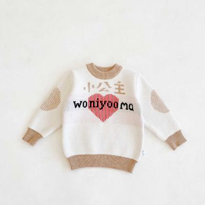 China Beautiful INS 2021Spring and Autumn New Baby Girl Little Princess Jacquard Shirt Long Low Sleeve Knitted Woolen Top for sale