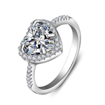 China FASHIONABLE 925 Silver Moissanite Main Stone with Small Diamond Heart Shape Engagement Ring for Young Girls for sale