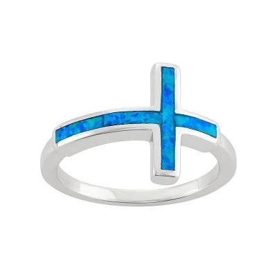 China Wholesale TRENDY 925 Sterling Silver Cross Blue Fire Opal Ring Jewelry for sale