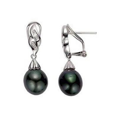 China TRENDY Freshwater Black Pearl Earrings, 925 Sterling Silver Lever Back Earrings for Girls Party for sale