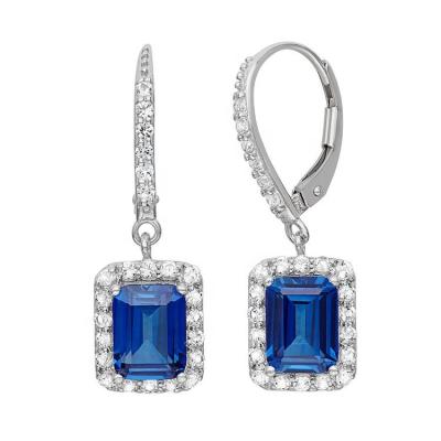 China New Designs Earring Women Jewelry Emerald Cut Sapphire 3A CZ Quality TRENDY Lever Back Earring For Cute Girls for sale