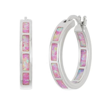 China TRENDY Rhodium Plated Solid 925 Silver Clip On Circle Style Fire Pink Opal Earring Jewelry for sale