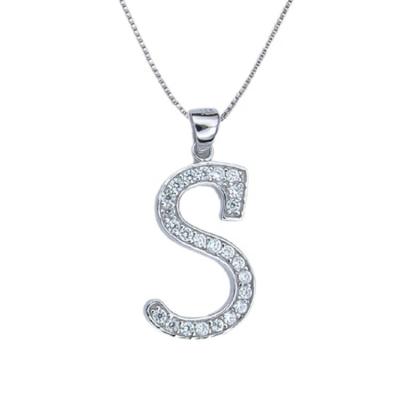 China Hot Selling CLASSIC Personalized Silver Fashion Designed Alphabet Letter S Pendant Necklace For Women Men for sale