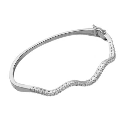 China Fashion Wave CLASSIC Antique Solid Rhodium Plated Sterling Silver 925 Shiny Bangle Bracelet For Party for sale