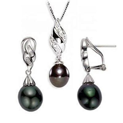 China CLASSIC Elegant Earring Necklace Solid 925 Sterling Silver Freshwater Pearl Jewelry Set for sale