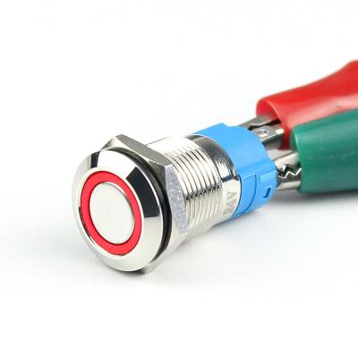 China Flat Button ON-OFF 4 Pin Solder Terminal Illuminated Self-lock Metal Push Button Switch IP67 Ring Lighted 12mm for sale