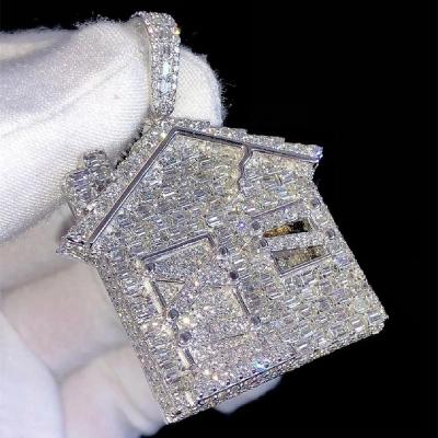 China Hiphop 925 Emerald Cut Iced Out Silver GRA Certified vvs Moissanite Pendant Custom Moissanite Pendant for sale