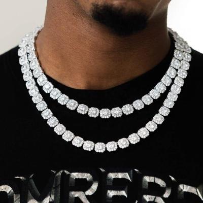 China Hiphop Hip Hop 8mm Clustered Iced Out Necklace 925 Sterling Silver vvs Moissanite Tennis Chain for sale