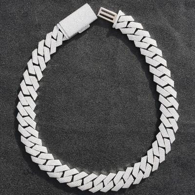 China Hiphop Flawless Iced Out Box Clasp 13MM 15MM 18MM Cuban Chain Fork Setting Moissanite Cuban Link Chain for sale