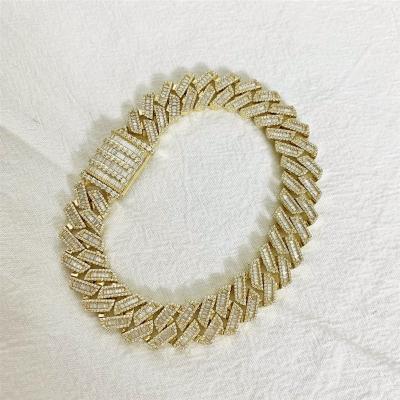 China Hiphop Iced Out 12MM Solid Gold 10K Real Moissanite Baguette Bracelet Necklace Miami Cuban Link Chain 10k Gold for sale