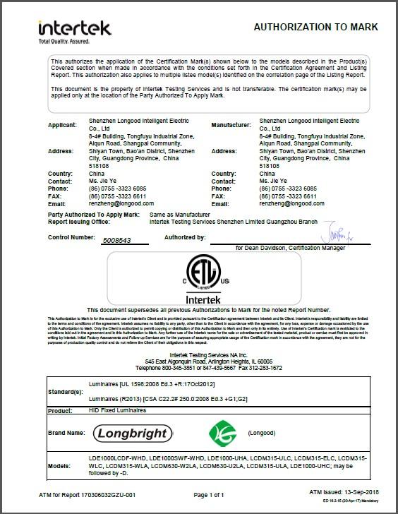 ETL - Shenzhen Longood Intelligent Electric Co., Ltd.