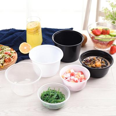 China Eco-Friendly/Microwavable Wholesale Plastic Disposable Round Food Grade Salad Bowl Food Container Dessert Bowl With Lid for sale