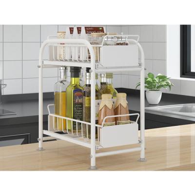 China Iron Kitchen And Bathroom Sink Shelves Iron Storage With Drawers 2 Layers Cabinet Drawer Rack for sale