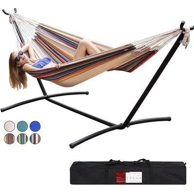 China Leisure Style Factory Wholesale 2 Person Cotton Heavy Duty Outdoor Double Hammock Portable Hammock With Stand for sale