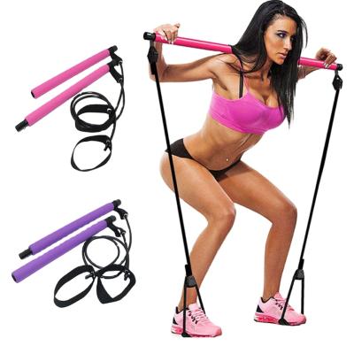 China Portable Adjustable Sporting Goods Indoor Exercise Pilates Yoga Bar Pilates Stick with Foot Straps and Adjustable Elastic Band for sale