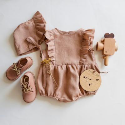 China Wholesale Design Organic Canvas Floating Ruffle Babies Rubble Sleeveless Romper for sale