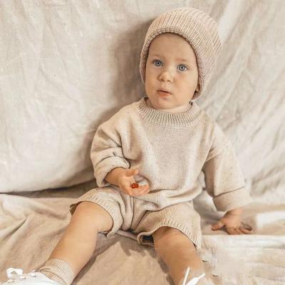 China Casual Newborn Baby Romper INS Outing Clothes Overalls Baby Long Sleeve Striped Sweater Knit Romper for sale