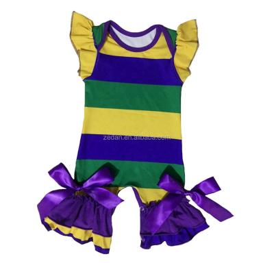 China Casual Hot Sale For Mardi Gras Holiday Milk Baby Ruffle Icing Silk Sleeveless Romper With Knotbow for sale