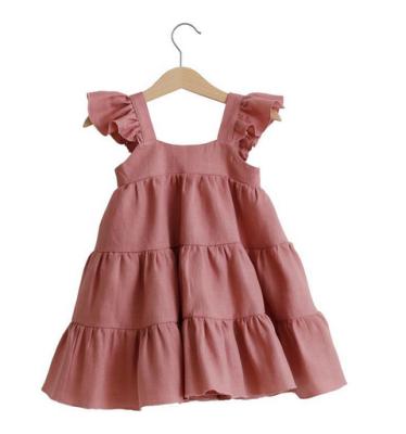 China Anti-Wrinkle New Ins Solid Color Cotton And Dress Canvas Girls Long Skirt Sleeveless Cake Skirt Girl Dress for sale