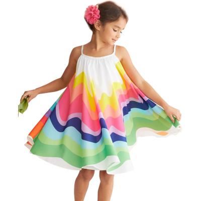 China Hot Selling Anti-wrinkle Girls Dress Summer Chiffon Suspender Dress Girls Rainbow Print Sleeveless Princess Dress for sale